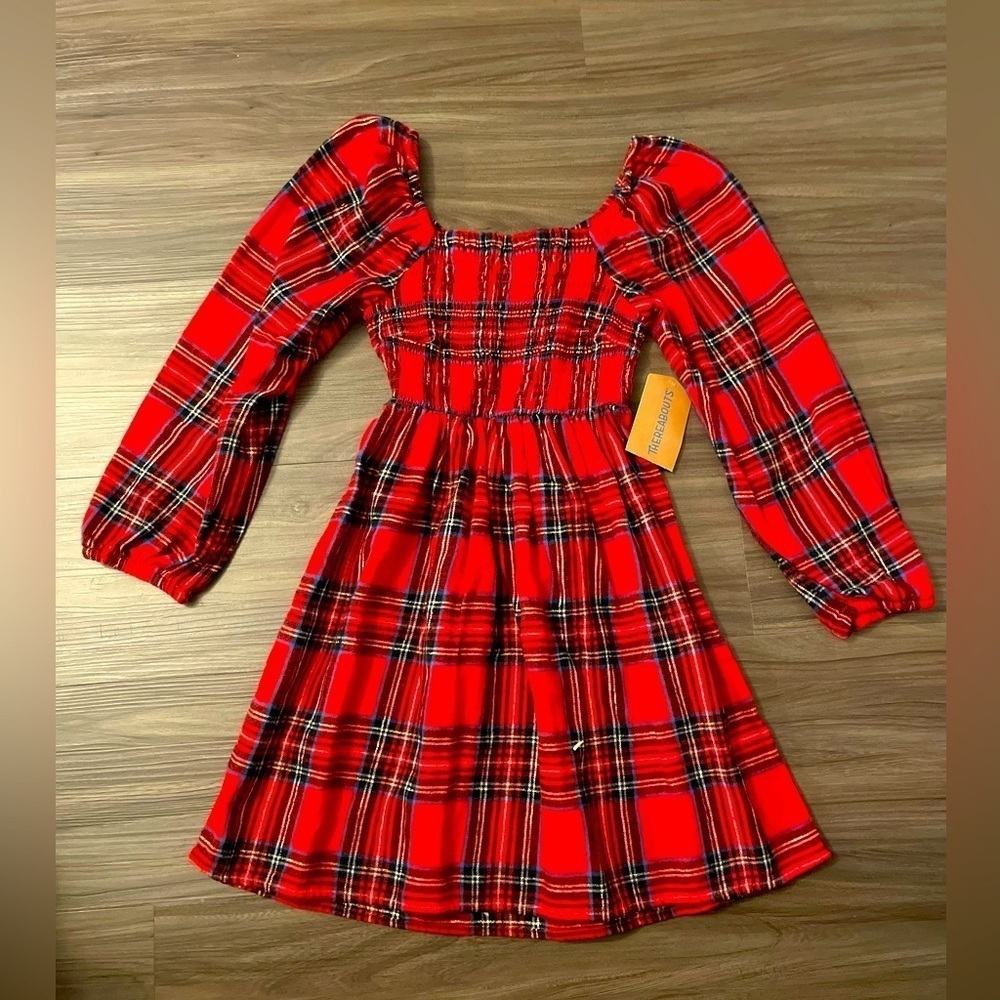 Thereabouts Girls Vibrant Long Sleeve A-Line Dress Red Tartan size S 7/8 -NWT - Picture 2 of 6